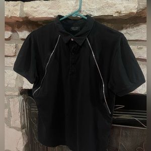 Zara Man Zipper Trim Detail Polo Black Medium